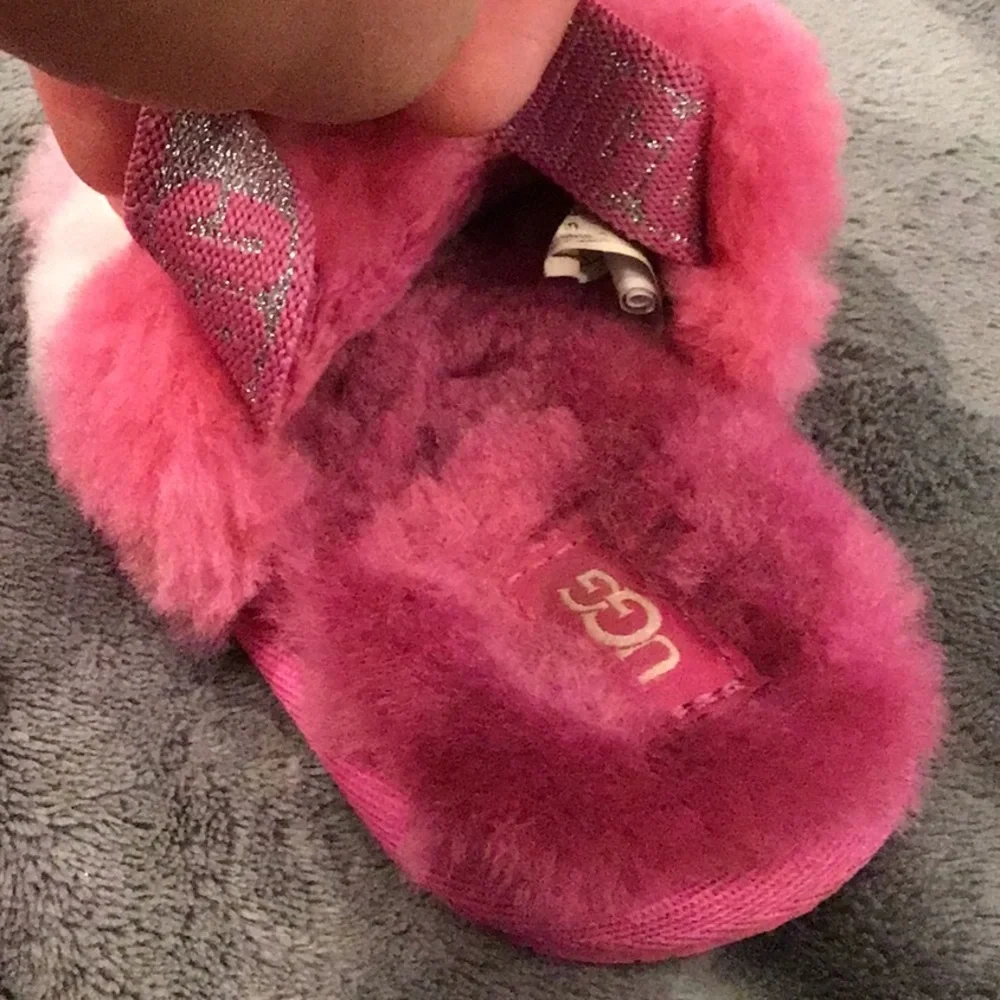 UGG Kids Pink Fuzzy Slide Slippers
